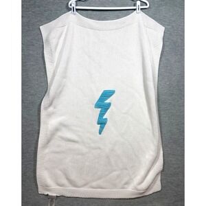 Pottery Barn Modern Baby Blanket White Knit Blue‎ Lightning Bolt